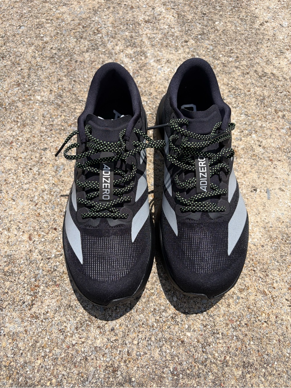 ADIDAS “Adizero Evo SL M” KJ1365 CBLACK/SILVMT (SZ 11) Reflective & Solid Laces